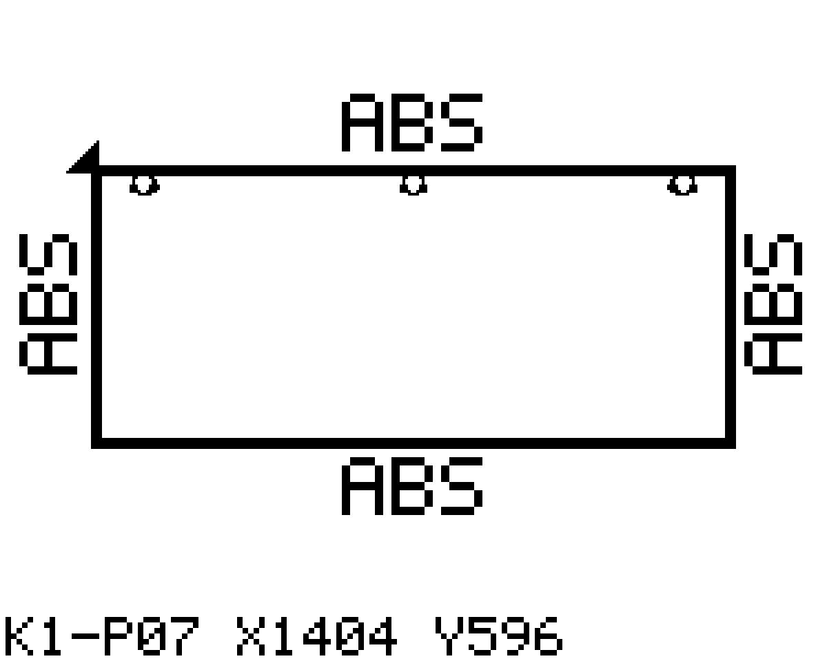 Black-and-white label picture for the 1404 × 596 mm door: edged sides, the three hinge holes and point 0.